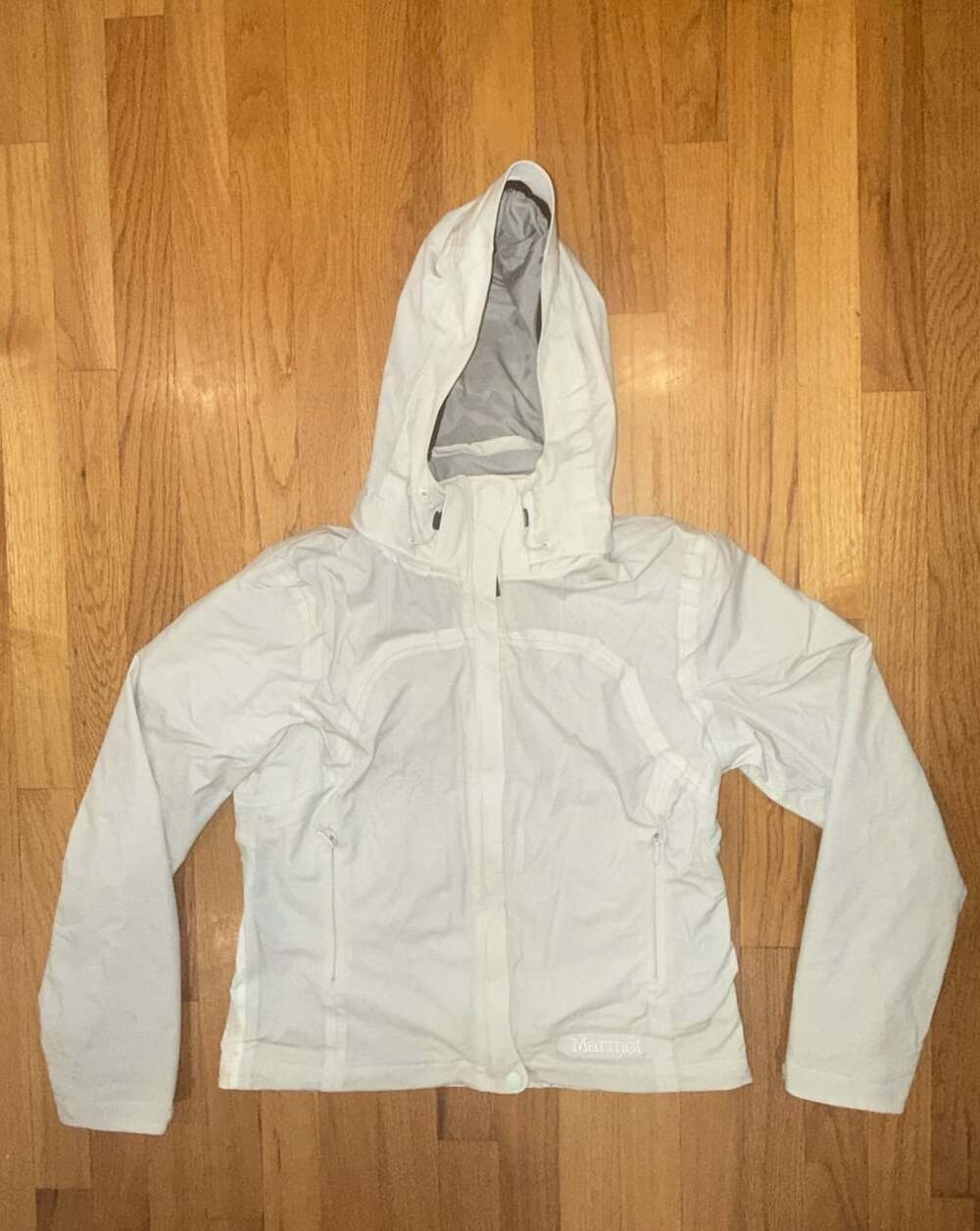 Marmot Jacket Womens Small White Hooded Full Zip Rain Windbreaker Hike